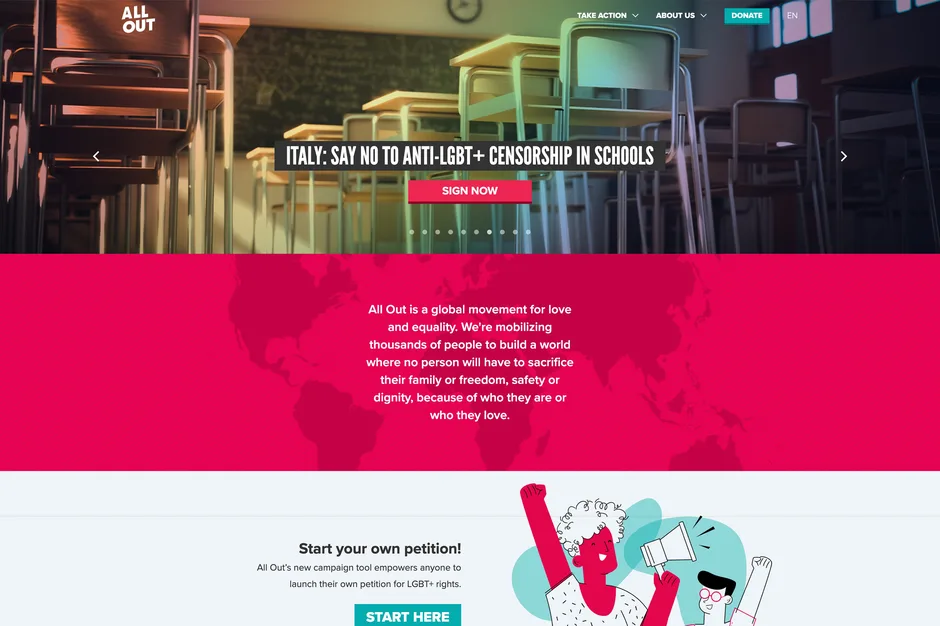 Before: All Out Website before DEV rebuild
