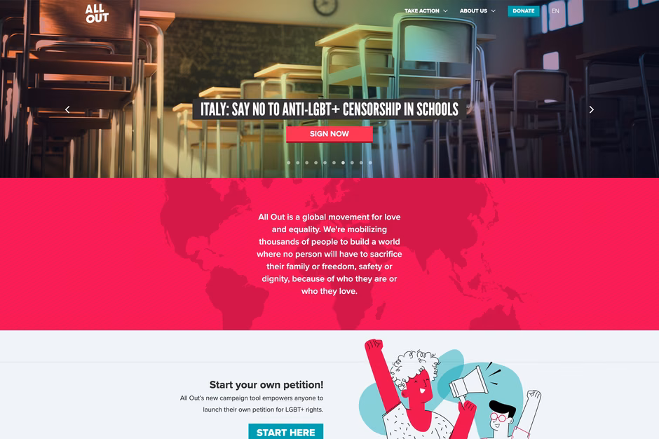 Before: All Out Website before DEV rebuild