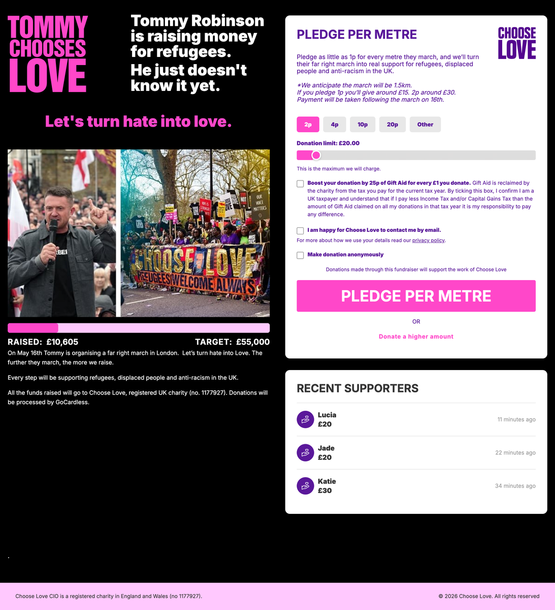 Screenshot of Tommy Chooses Love Campaign (as of 28/4/26)